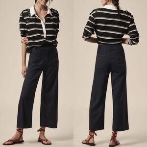 Anthropologie Maeve The Colette Cropped Wide-Leg Pants Navy Size 32 X 25